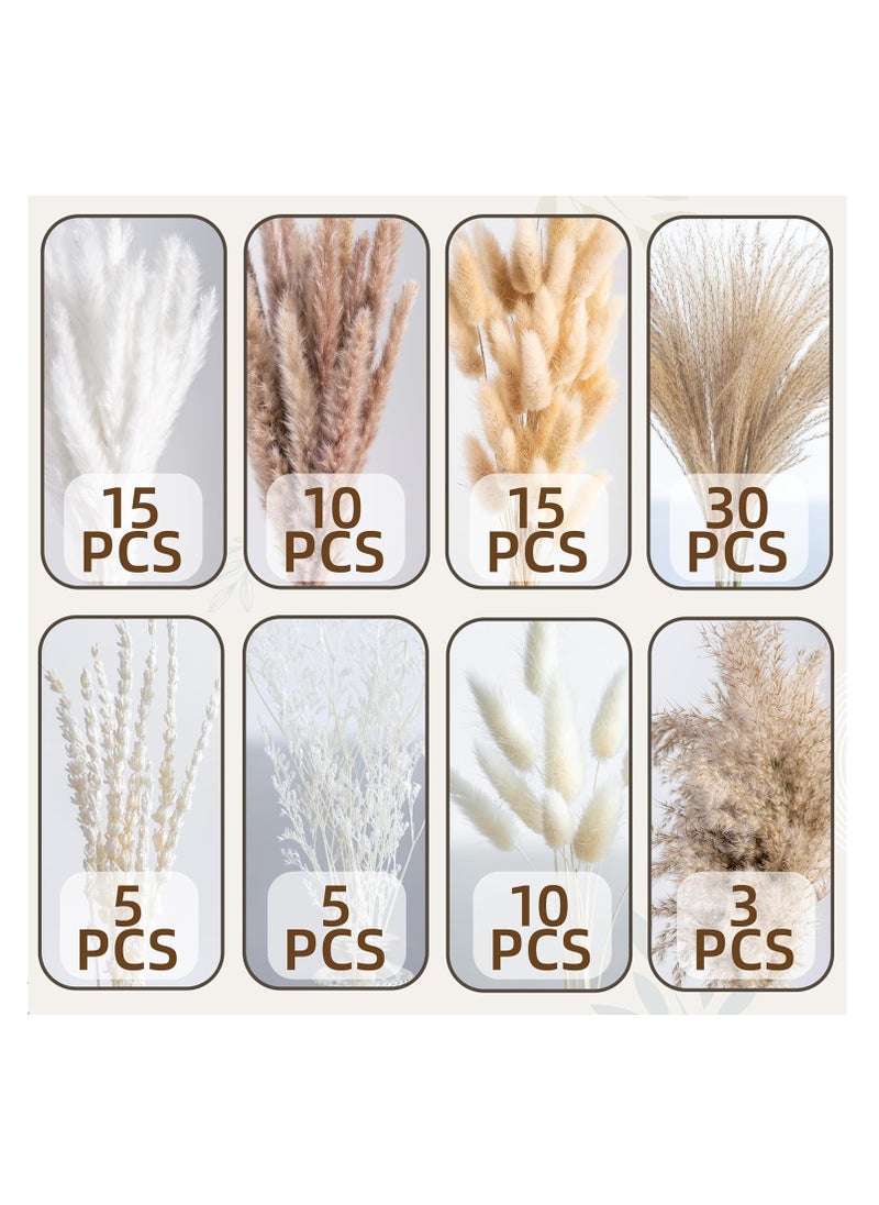 RATSAW 93Pcs Natural Pampas Grass 8 Kind Grass Mix Bouquet Dried Pampas Bouquet for Wedding Flowers Home Table Desk Decor Rustic Farmhouse Decor  - Image 4