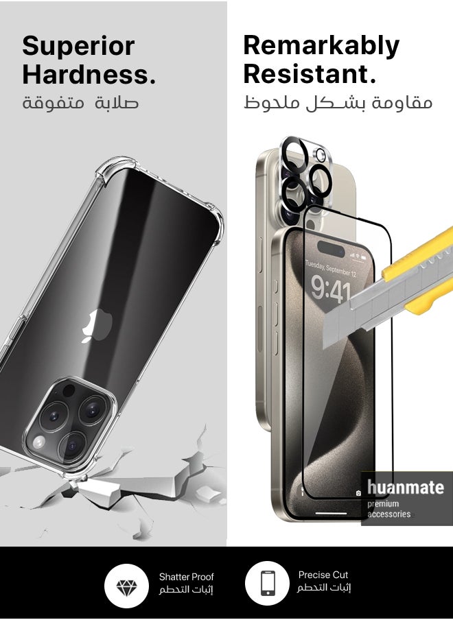 huanmate 3 in 1 Protection Pack of Back Cover Edge To Edge Screen Protector And Camera Protector For Apple iPhone 15 Pro Max Black/Clear  - Image 5