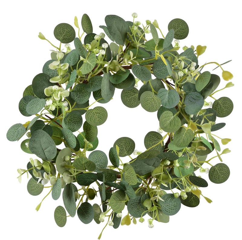 LSKYTOP Green Eucalyptus Wreaths 12'' Artificial Spring Summer Eucalyptus Leaf Wreaths with Berries for Home Farmhouse Front Door Decor - Image 1