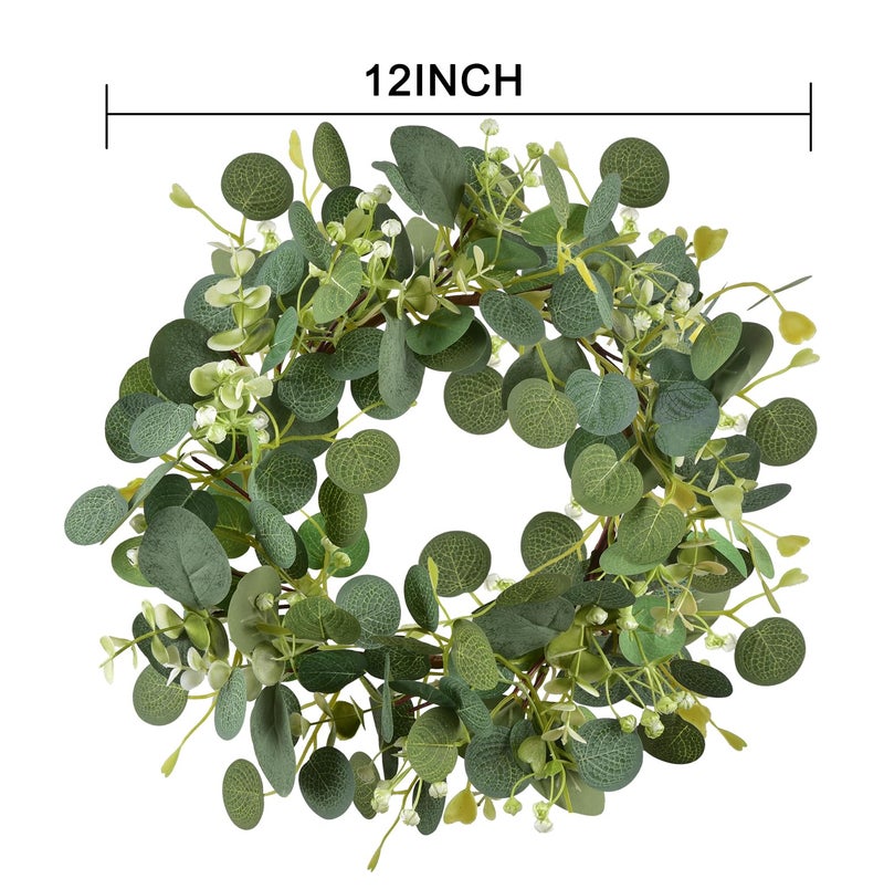 LSKYTOP Green Eucalyptus Wreaths 12'' Artificial Spring Summer Eucalyptus Leaf Wreaths with Berries for Home Farmhouse Front Door Decor - Image 3