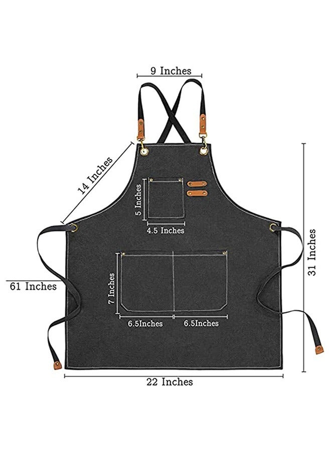 Chef Apron,Cross Back Apron for Women and Men,Cotton Canvas Apron with Adjustable Straps and Large Pockets,Kitchen Cooking Baking Hairstylist Woodworking Welding Carpenter Work Bib Apron Blue - Image 5
