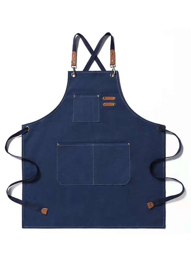 Chef Apron,Cross Back Apron for Women and Men,Cotton Canvas Apron with Adjustable Straps and Large Pockets,Kitchen Cooking Baking Hairstylist Woodworking Welding Carpenter Work Bib Apron Blue - Image 1