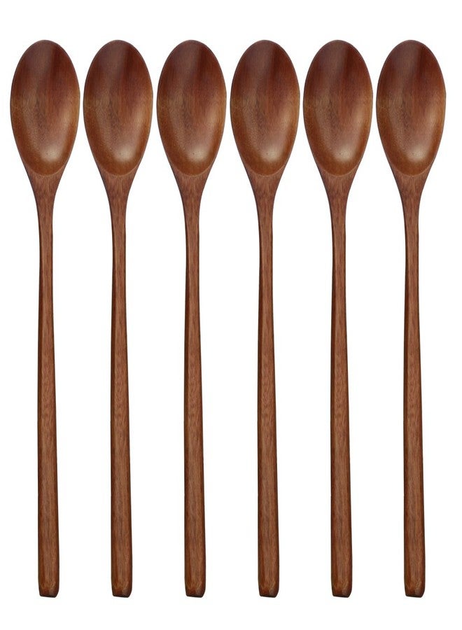 Adloryea Wooden Spoons, 6 Pieces Wood Soup Spoons For Eating Mixing Stirring Cooking, Long Handle Spoon With Japanese Style Kitchen Utensil, Eco Friendly Table Spoon - 24.89 Cm - Image 1