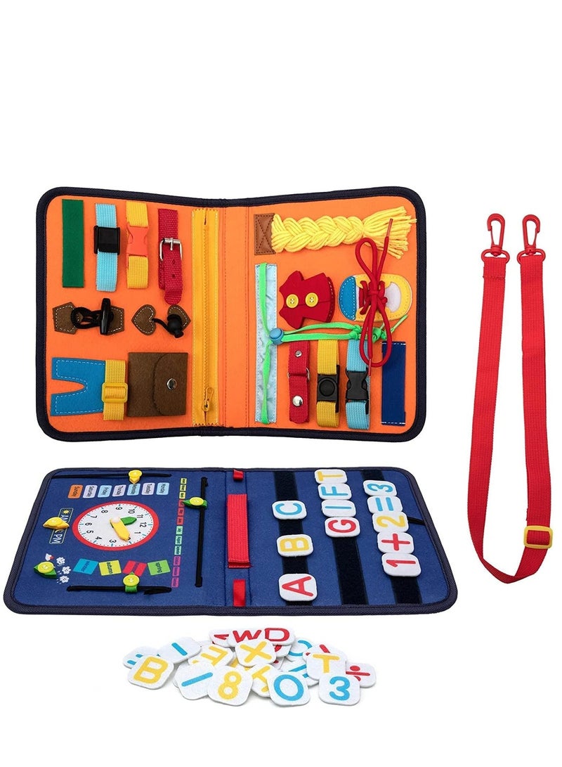 Mumoobear Mumoo Bear Felt Busy Board for Toddlers, Soft Sensory Activity Board for Fine Motor and Dressing Skills, Early Development Montessori Toys for 2/3/4/5 Years Olds with Alphabet and Numbers Patches 