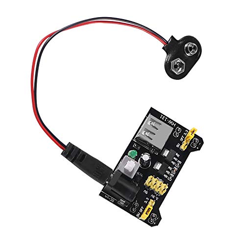 ALAMSCN 3.3V 5V MB102 Solderless Breadboard Power Supply Module with 9V Battery Clip Power Cable 2.1x 5.5mm Male DC Jack Plug for Arduino (Pack of 3) - Image 5