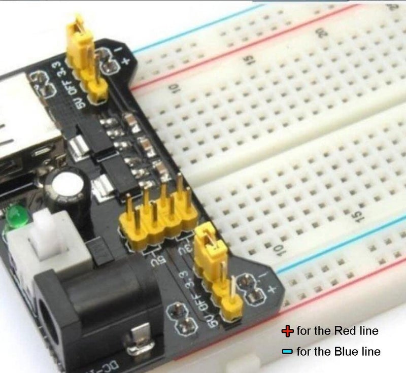 ALAMSCN 3.3V 5V MB102 Solderless Breadboard Power Supply Module with 9V Battery Clip Power Cable 2.1x 5.5mm Male DC Jack Plug for Arduino (Pack of 3) - Image 4