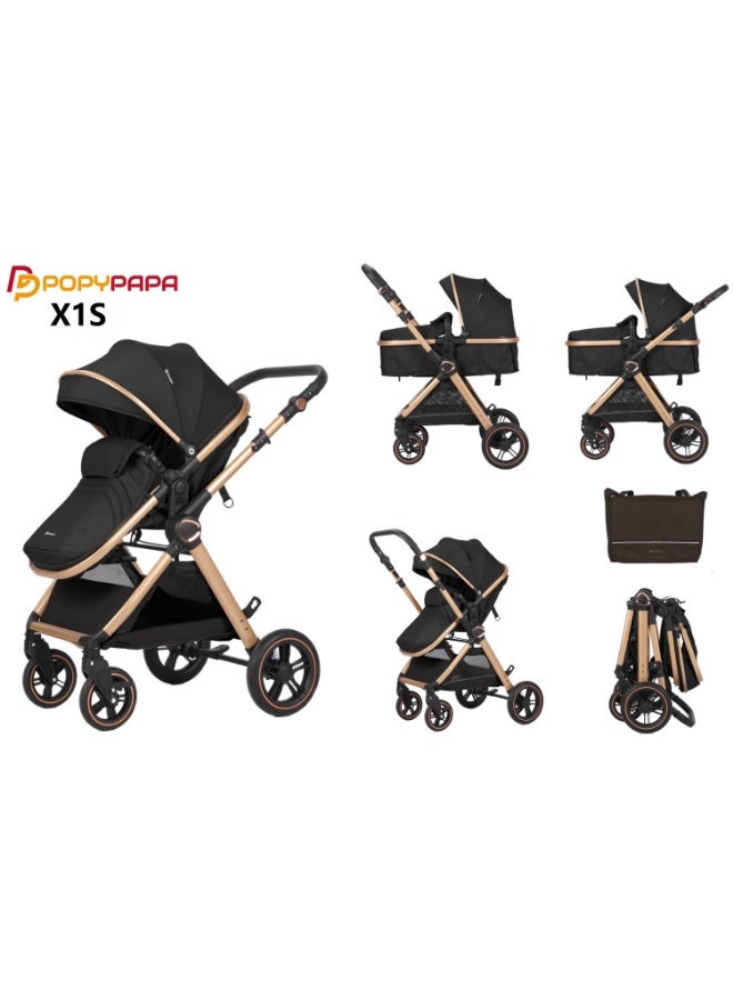 POPYPAPA X1S 2-in-1 Baby Travel System Stroller | Reversible Handle Parent Facing Mode | Bassinet + Toddler Seat | Lightweight Foldable Pram | Premium Newborn to Toddler Stroller UAE