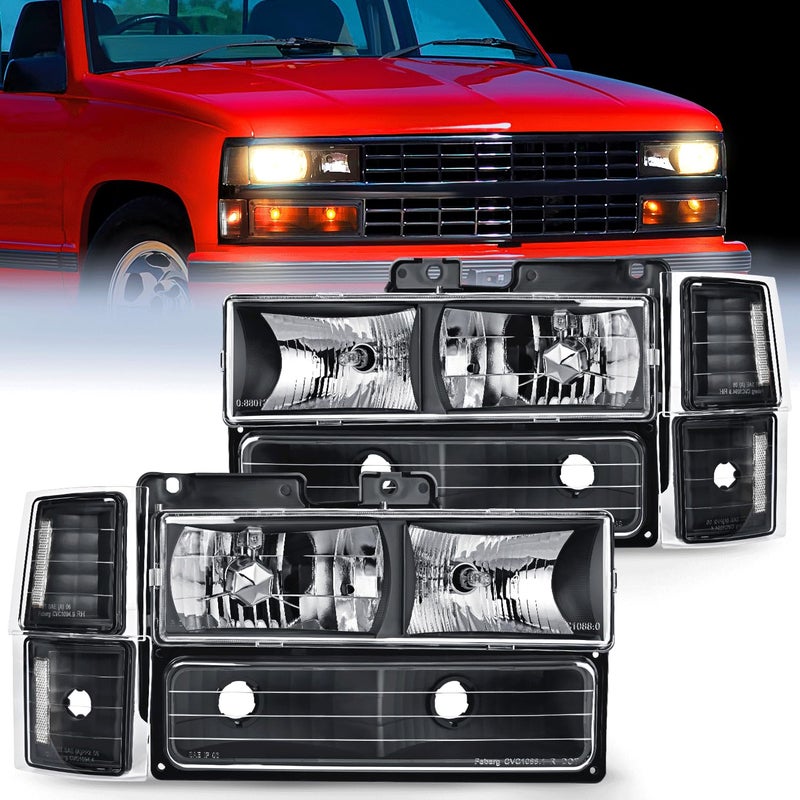 Nilight Headlight Assembly for 1994 1995 1996 1997 1998 Chevy Silverado Tahoe Suburban C10 CK 1500 2500 3500 Replacement Headlamp Black Housing Clear Reflector Bumper Corner Lamp 2 Years Warranty