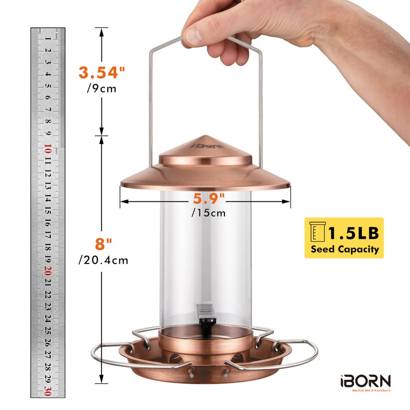 iBorn Bird Feeder Metal Squirrel Chew-Proof Bird Feeders for Outdoors Hanging Outside for Cardinal, Holds 1.5LB Seed with 3 Perchs, Brushed Copper (Seed is not Included) - Image 2