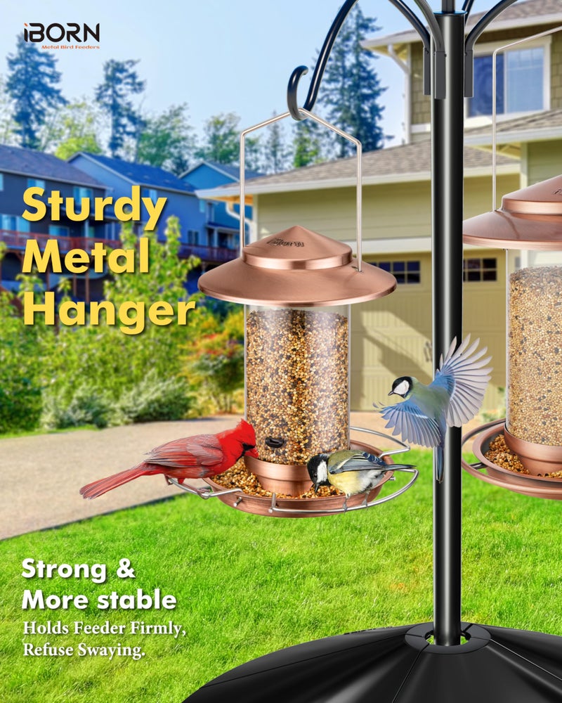 iBorn Bird Feeder Metal Squirrel Chew-Proof Bird Feeders for Outdoors Hanging Outside for Cardinal, Holds 1.5LB Seed with 3 Perchs, Brushed Copper (Seed is not Included) - Image 3