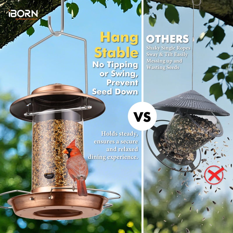 iBorn Bird Feeder Metal Squirrel Chew-Proof Bird Feeders for Outdoors Hanging Outside for Cardinal, Holds 1.5LB Seed with 3 Perchs, Brushed Copper (Seed is not Included) - Image 4
