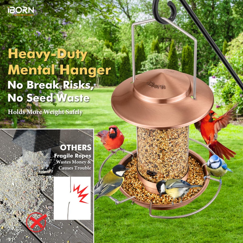 iBorn Bird Feeder Metal Squirrel Chew-Proof Bird Feeders for Outdoors Hanging Outside for Cardinal, Holds 1.5LB Seed with 3 Perchs, Brushed Copper (Seed is not Included) - Image 5