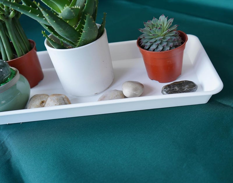 VUWEZ 2 Pack of Plastic Plant Tray Saucer Rectangular 14 inch, Planter Trays Saucers for Indoors Outdoor, Plant Water Drip Trays for Flower Pot, Windowsill Planter Tray (6.8 X 14.5'', Cream White) - Image 5