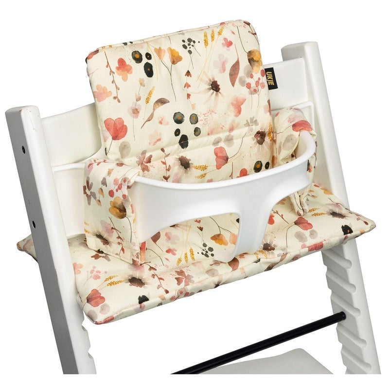 UKJE Cushion Compatible with Stokke Tripp Trapp (Old and New Model) 2 Pieces, Thick Seat Cushion for Infants, Coated Oeko-Tex Certified Cotton, Washable & Handmade in Europe, Wild Flowers - Image 1