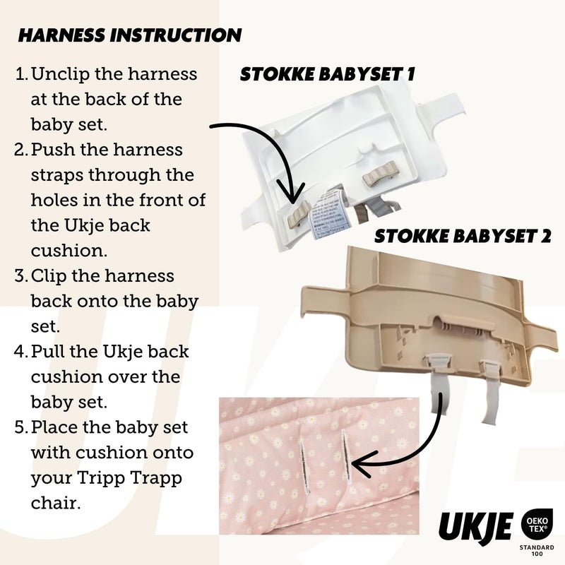 UKJE Cushion Compatible with Stokke Tripp Trapp (Old and New Model) 2 Pieces, Thick Seat Cushion for Infants, Coated Oeko-Tex Certified Cotton, Washable & Handmade in Europe, Wild Flowers - Image 5