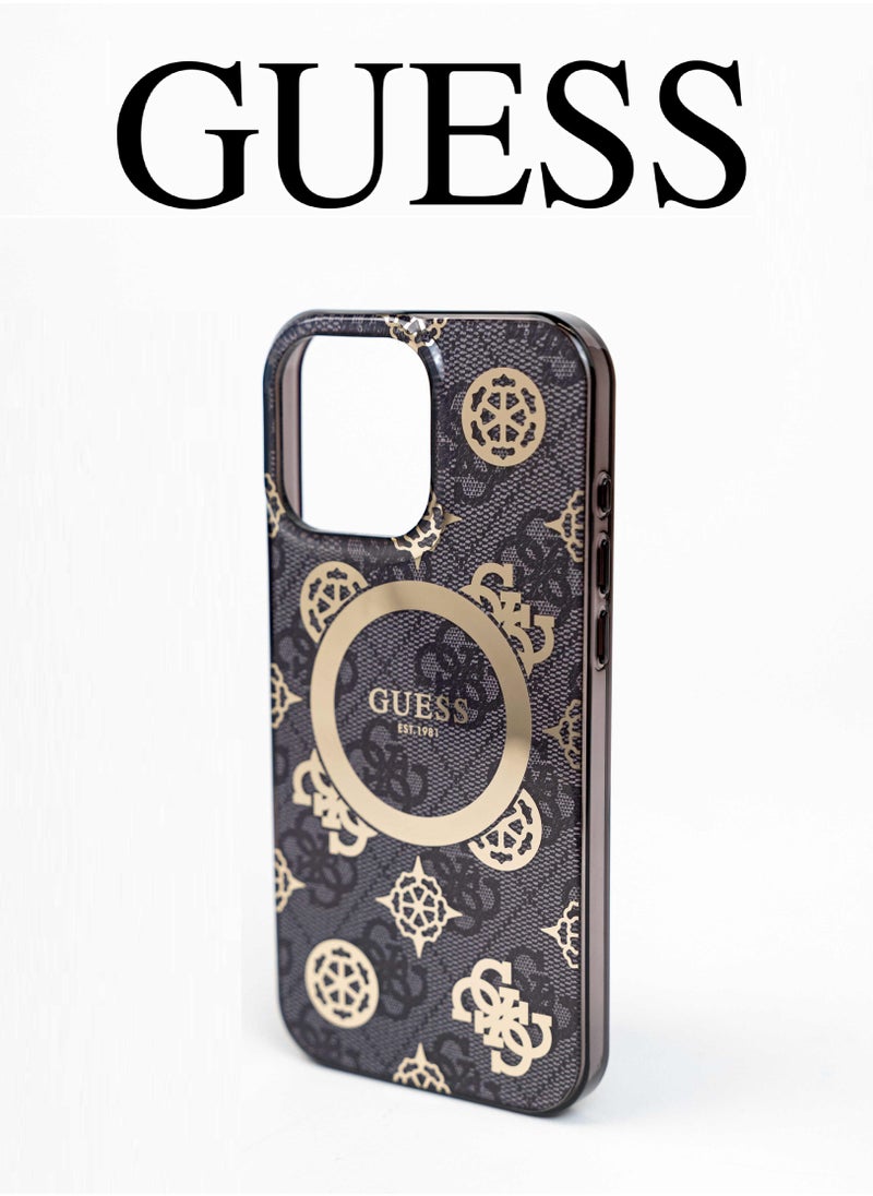 iPhone 16 Pro Case, supports wireless charging MagSafe, transparent Black with original logo and approved design from the global brand Guess. From CG Mobile.