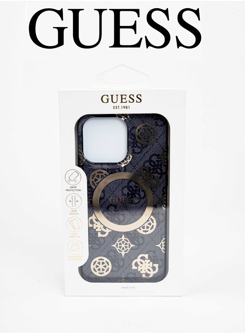iPhone 16 Pro Case, supports wireless charging MagSafe, transparent Black with original logo and approved design from the global brand Guess. From CG Mobile.