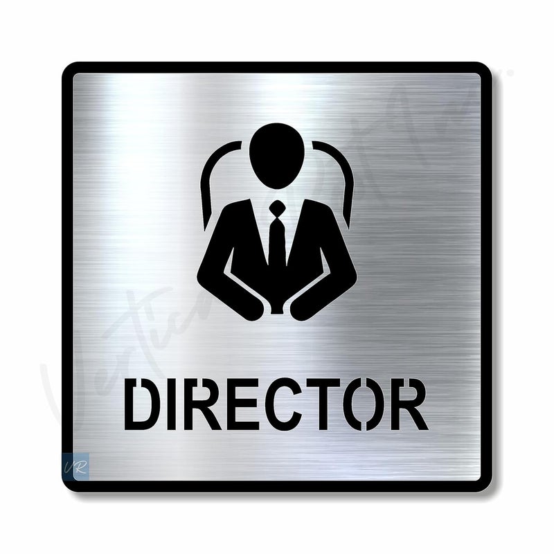 Vertical Root Inc ® Premium Brush Steel Finish Acrylic 5.8 x 5.8 INCH Square Director Door Sign Easy to Mount 3M Self-Adhesive Tape Signage for Hotel Office Resort Society Corporate Business. - Image 1