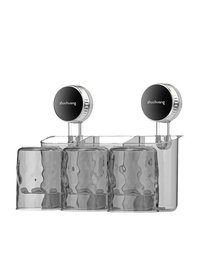 Jialifang Suction Cup Toothbrush Holder, No Drilling Required, Mouthwash Cup, Tooth Cup, Wall-mounted Bathroom Storage Toothbrush Rack With 4 Cups