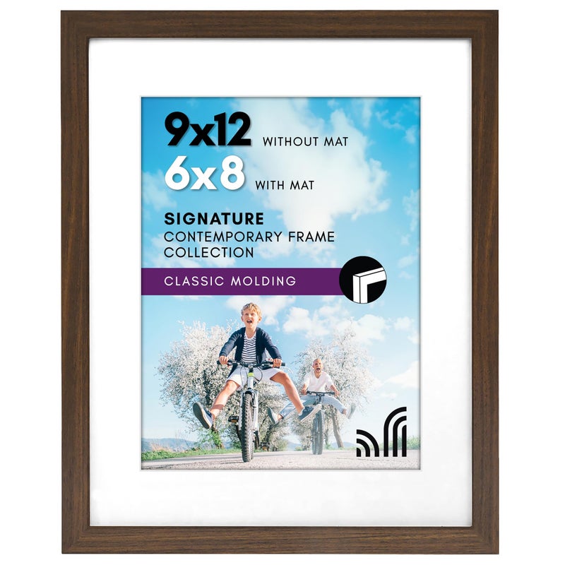 Americanflat 9x12 Picture Frame with ShatterResistant Glass  Use as 6x8 Frame with Mat or Display 9x12 Photo Without Mat  Signature Collection  Picture Frames for Tabletop and Wall  Walnut
