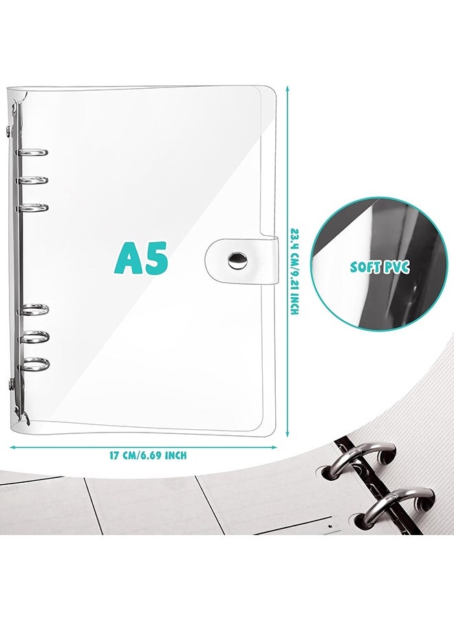 Wffo 1 Pack A5 Transparent Soft PVC 6-Hole Binder Notebook Covers with Snap Button Closure - Refillable Paper Cover, Round Ring, for Cover Protection - for School Meeting Travel Office (Paper Not Included) - Image 2