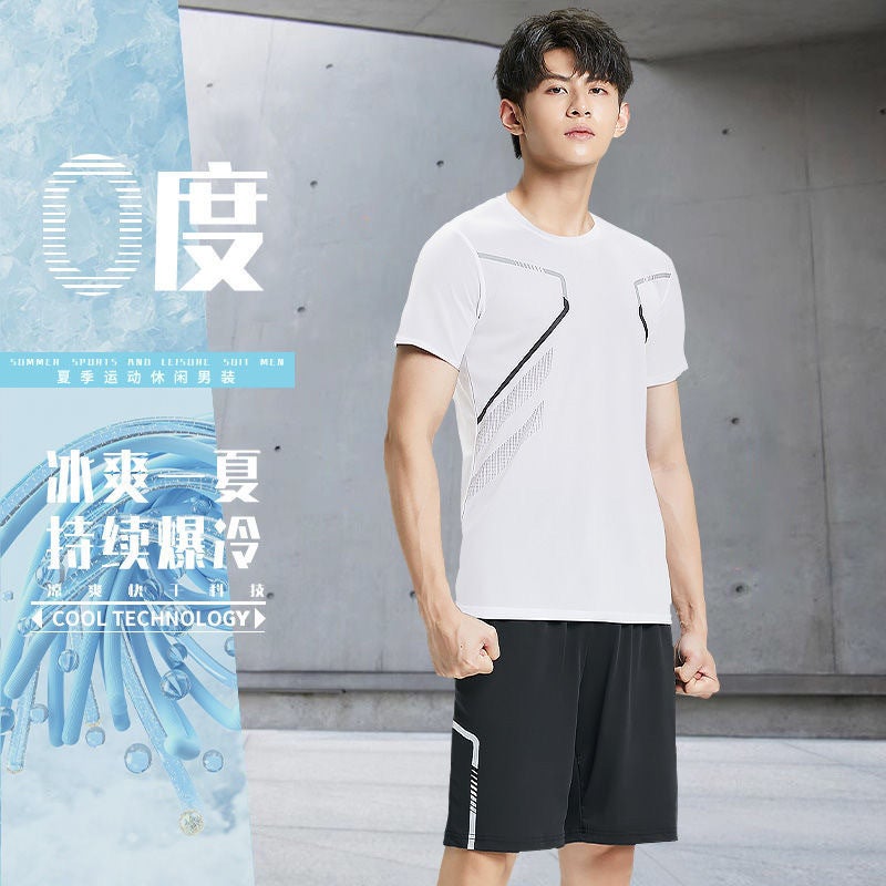 Generic 2025 Summer Thin Ice Silk Breathable Sports suit Outdoor Fitness plus size Morning Running Mens and Womens Running Quick-drying Z04 suit white
