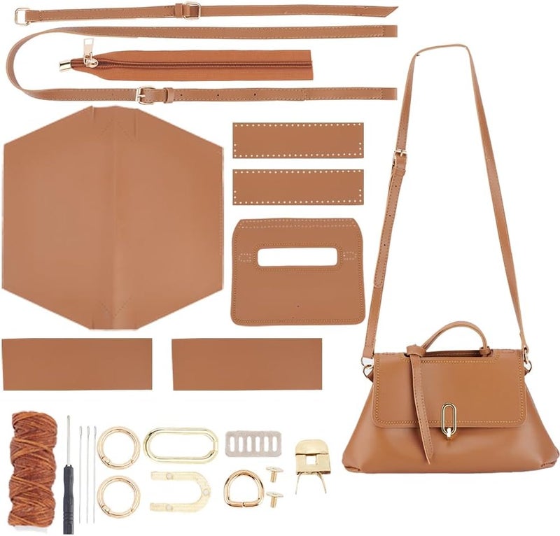 كلاراكو مجموعة خياطة حقيبة من جلد البولي يوريثان من Klarako، مجموعة صنع حقيبة كتف مصنوعة يدويًا، حقيبة يد نسائية، صنع جميع المواد، خياطة يدوية، صنع حقيبة كروس بودي، إكسسوارات، مشروع حرفة الخياطة، 10 × 7 × 3.5 بوصة، بني - Image 1
