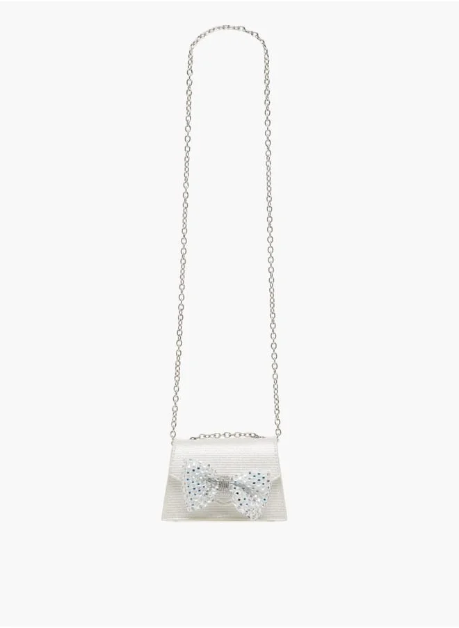 سيليست Girls Bow Embellished Crossbody Bag with Chain Strap and Button Closure