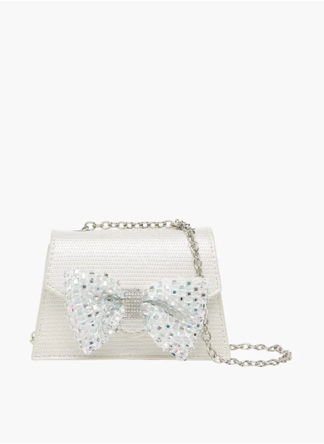سيليست Girls Bow Embellished Crossbody Bag with Chain Strap and Button Closure