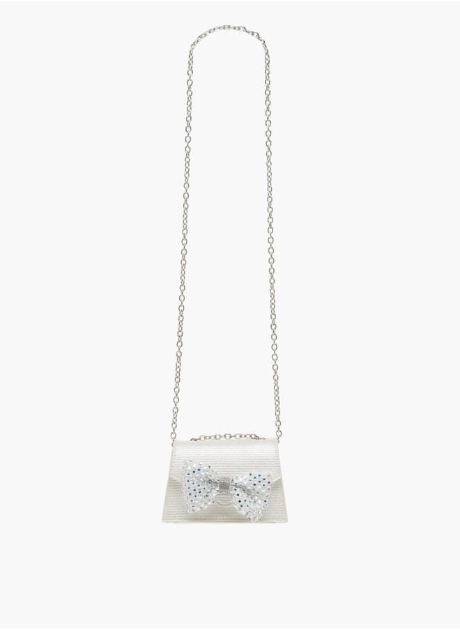 Celeste Girls Bow Embellished Crossbody Bag with Chain Strap and Button Closure  - Image 2