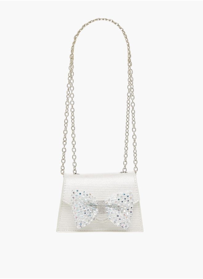 Celeste Girls Bow Embellished Crossbody Bag with Chain Strap and Button Closure  - Image 3