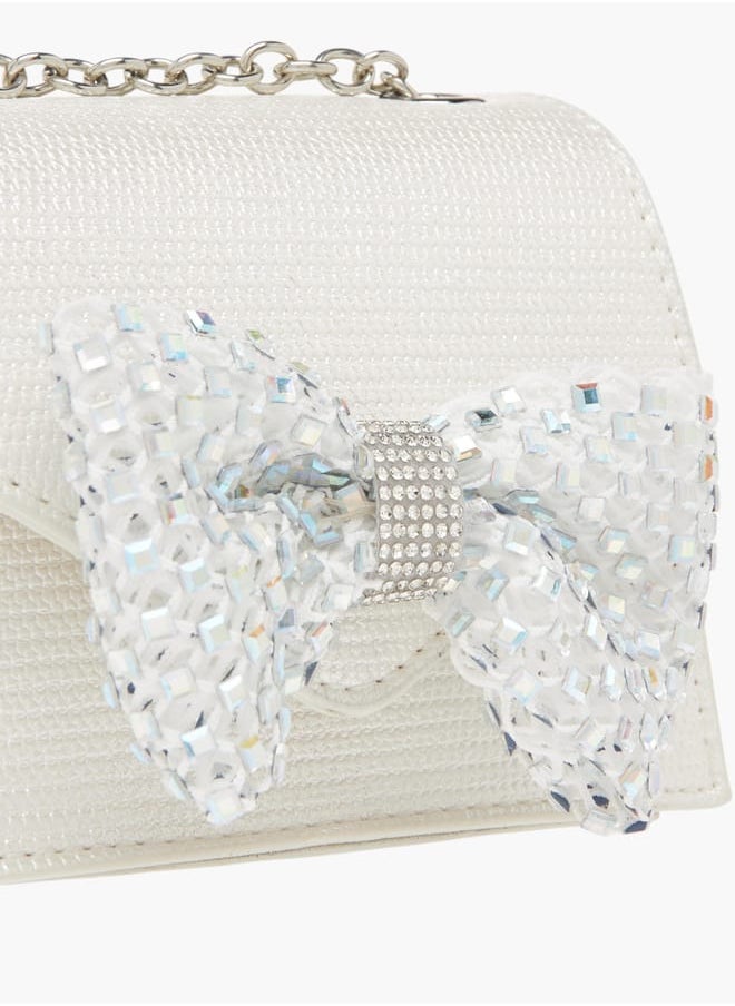 Celeste Girls Bow Embellished Crossbody Bag with Chain Strap and Button Closure  - Image 5