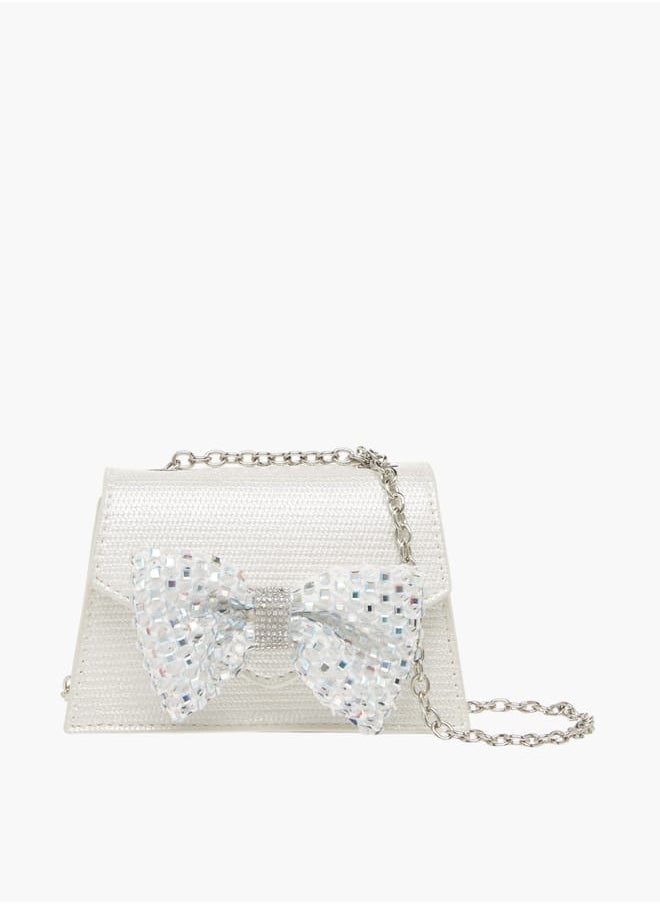 Celeste Girls Bow Embellished Crossbody Bag with Chain Strap and Button Closure  - Image 1