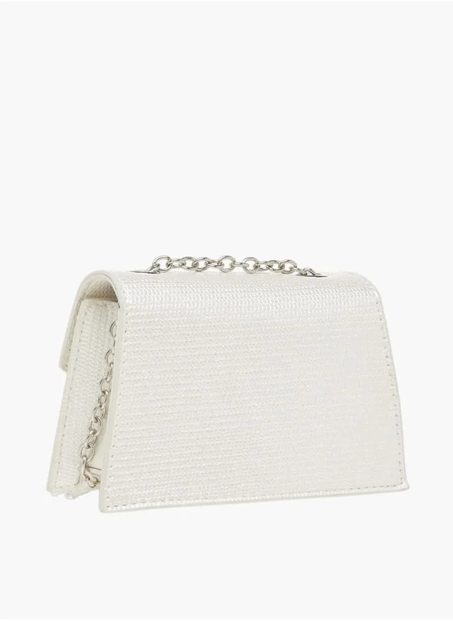 Celeste Girls Bow Embellished Crossbody Bag with Chain Strap and Button Closure