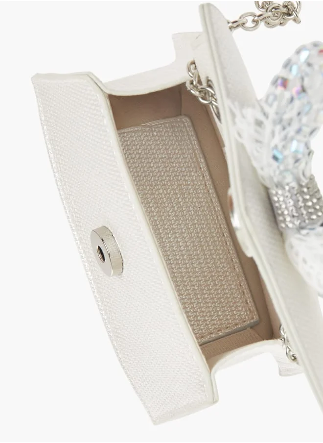 Celeste Girls Bow Embellished Crossbody Bag with Chain Strap and Button Closure