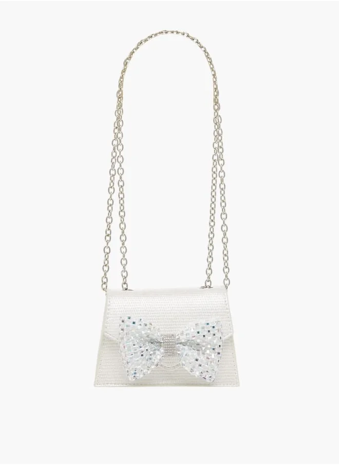 Celeste Girls Bow Embellished Crossbody Bag with Chain Strap and Button Closure