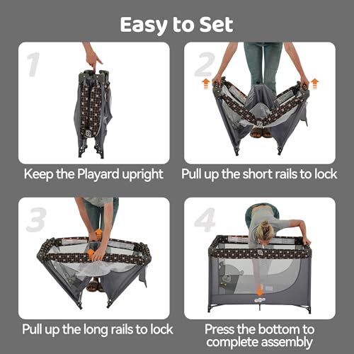 Pamo Babe Portable Crib Baby Playpen with Mattress and Carry Bag Grey - Image 5