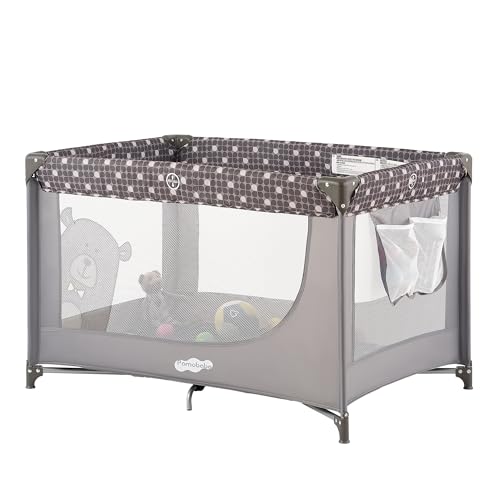 Pamo Babe Portable Crib Baby Playpen with Mattress and Carry Bag Grey - Image 1