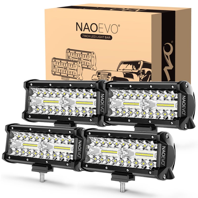 NAOEVO 7 Inch LED Light Bar, 480W 48,000LM LED Offroad Fog/Driving Lights with Spot Flood Combo Beam, Work for Truck Boat ATV UTV, 4 Pcs (White) - Image 1