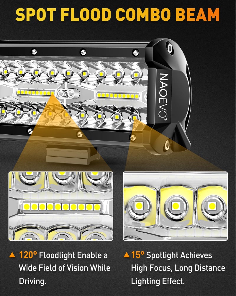 NAOEVO 7 Inch LED Light Bar, 480W 48,000LM LED Offroad Fog/Driving Lights with Spot Flood Combo Beam, Work for Truck Boat ATV UTV, 4 Pcs (White) - Image 3