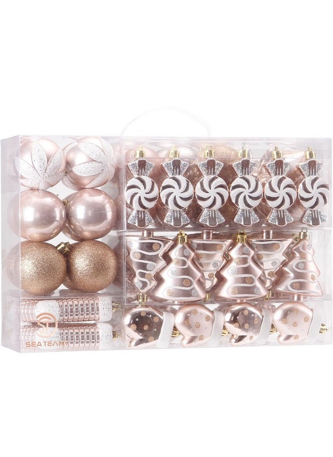 Sea Team Sea Team 77-Pack Assorted Shatterproof Christmas Balls Christmas Ornaments Set Decorative Baubles Pendants with Reusable Hand-held Gift Package for Xmas Tree (Rose Gold)  - Image 1