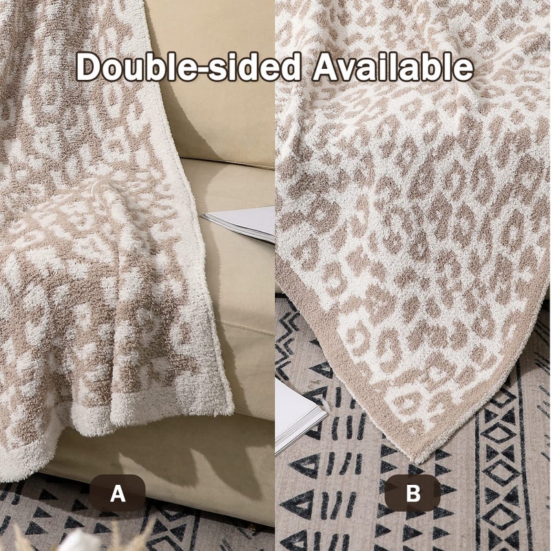 bearberry Fuzzy Leopard Knitted Throw Blanket Soft Cozy Warm Microfiber Blanket for Couch Sofa Bed Travel (Stone/Cream  50""x60"") - Image 3