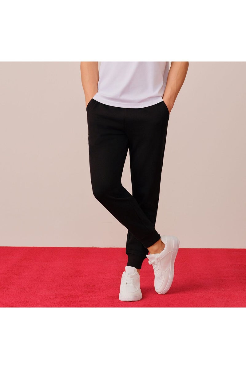 جيوردانو بنطلون رياضي رجالي بخصر مطاطي من نسيج تيري فرنسي - أسود - Image 1