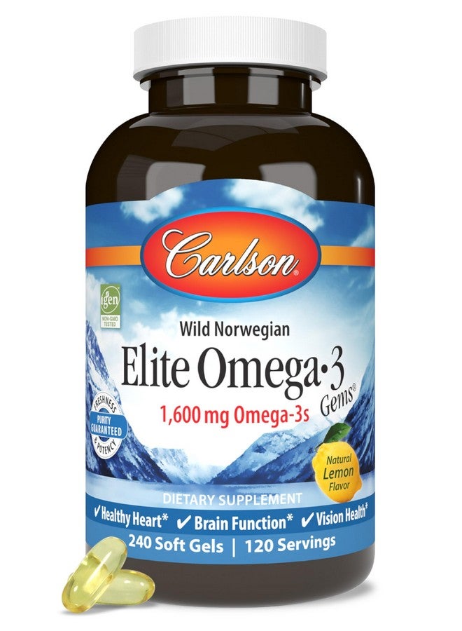 كارلسون - أوميغا 3 جيمز النخبة، 1600 ملغ من أحماض أوميغا 3 الدهنية، بما في ذلك حمض إيكوسابنتينويك وحمض دوكوساهيكسانويك، مكمل غذائي من زيت السمك البري النرويجي، كبسولات زيت السمك أوميغا 3 من مصادر مستدامة، بنكهة الليمون، 240 كبسولة هلامية - Image 1