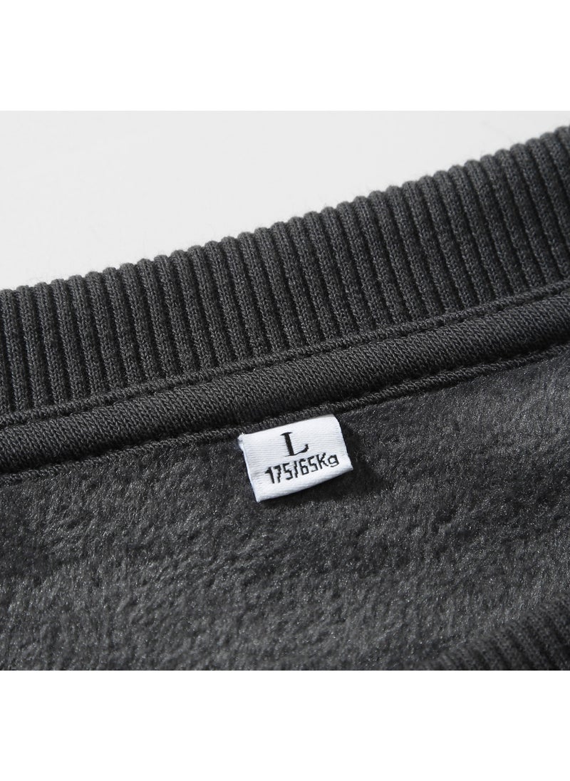Loquat - Solid Color Men's Wool Thickened Sweatshirt Black - Image 1