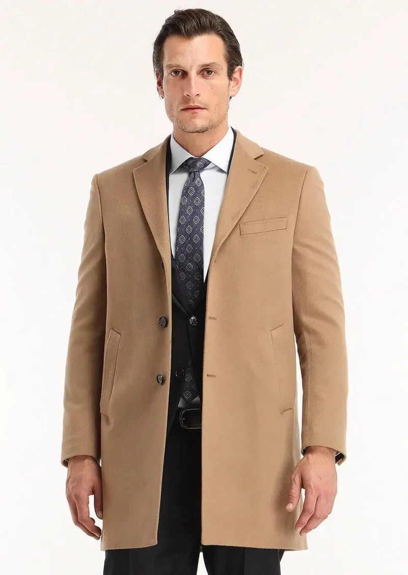 رامسي معطف منسوج كلاسيكي بياقة فراشة وقصة عادية من قماش الباف