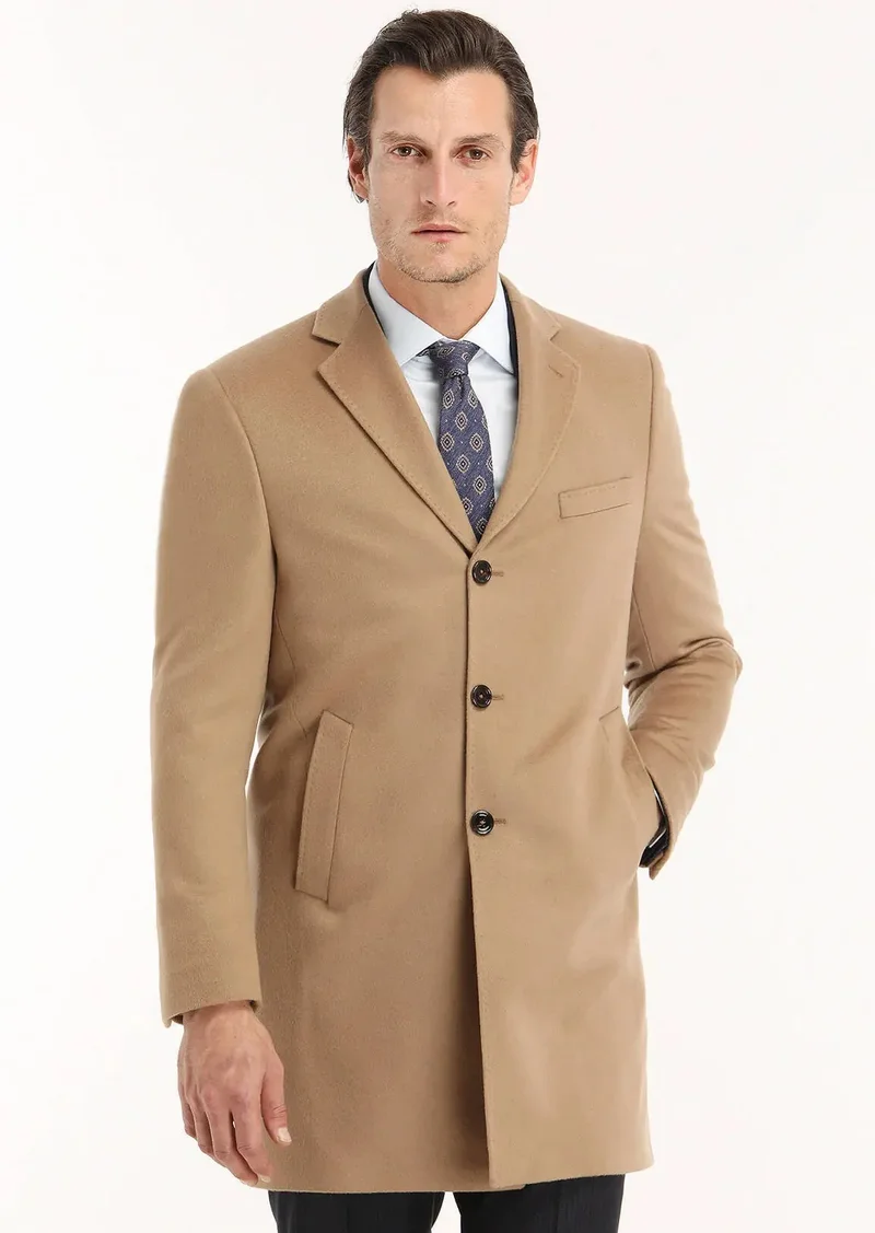 RAMSEY Buff Regular Fit Butterfly Collar Classical Weaving Overcoat