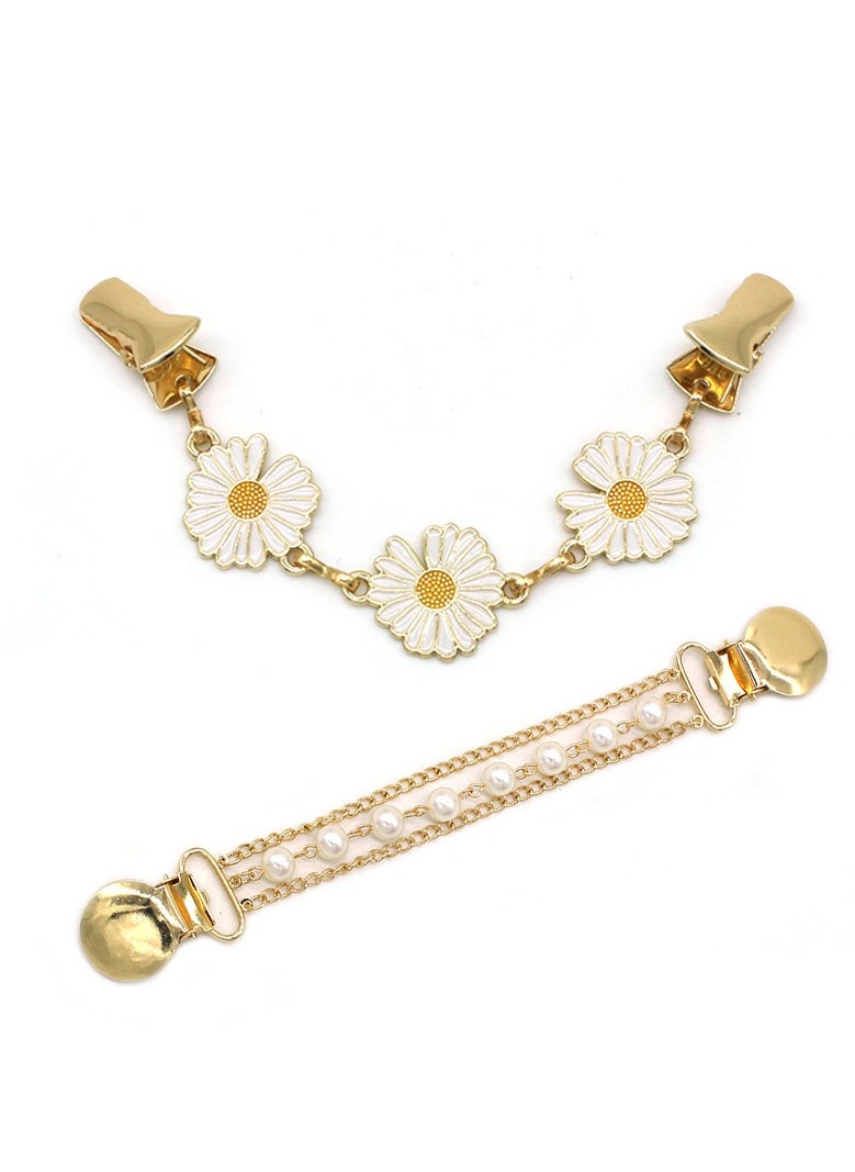 ILovhaprty Vintage Shawl Clips Set, 2pcs Gold Flower Closure Clips for Women Shawl and Collar Clothes Clip Pins Sweater Swirl Clip Cape Cloak Clips Dress Brooch Clip  - Image 1