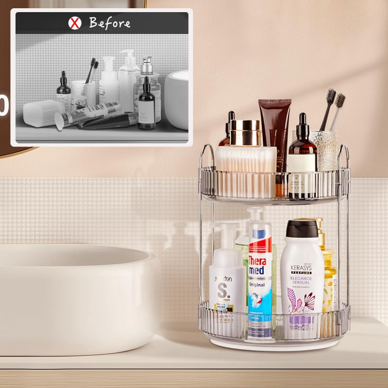 Niluks 360 Rotating Makeup Organizer, 2 Tier Lazy Susan Bathroom Counter Organizer, Skincare Organizers, Spinning Perfume Organizer & Vanity Organizer Countertop (Classic Grey, 2 Tier) - Image 2