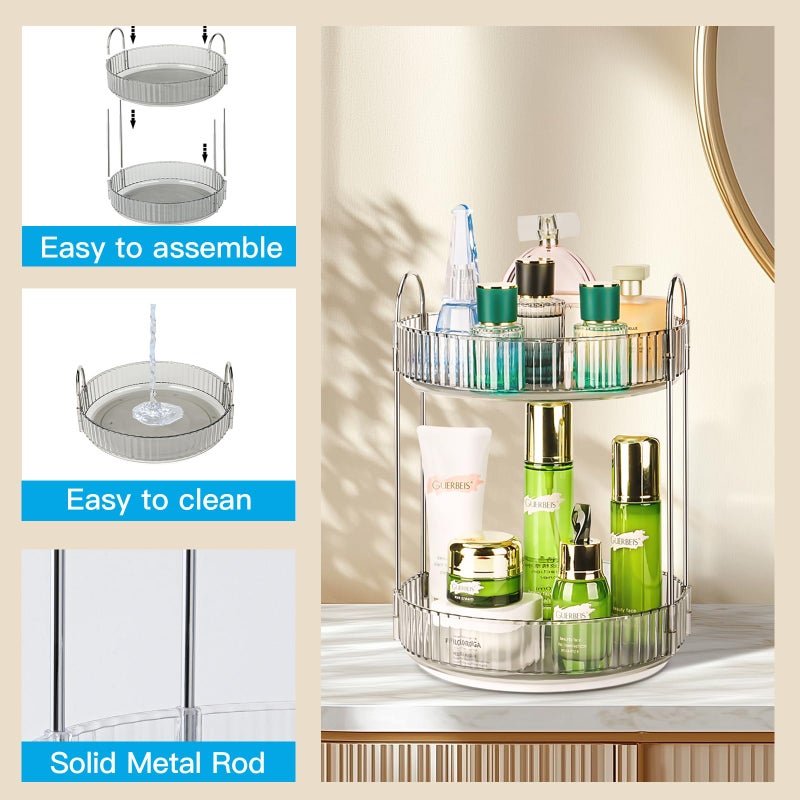 Niluks 360 Rotating Makeup Organizer, 2 Tier Lazy Susan Bathroom Counter Organizer, Skincare Organizers, Spinning Perfume Organizer & Vanity Organizer Countertop (Classic Grey, 2 Tier) - Image 4